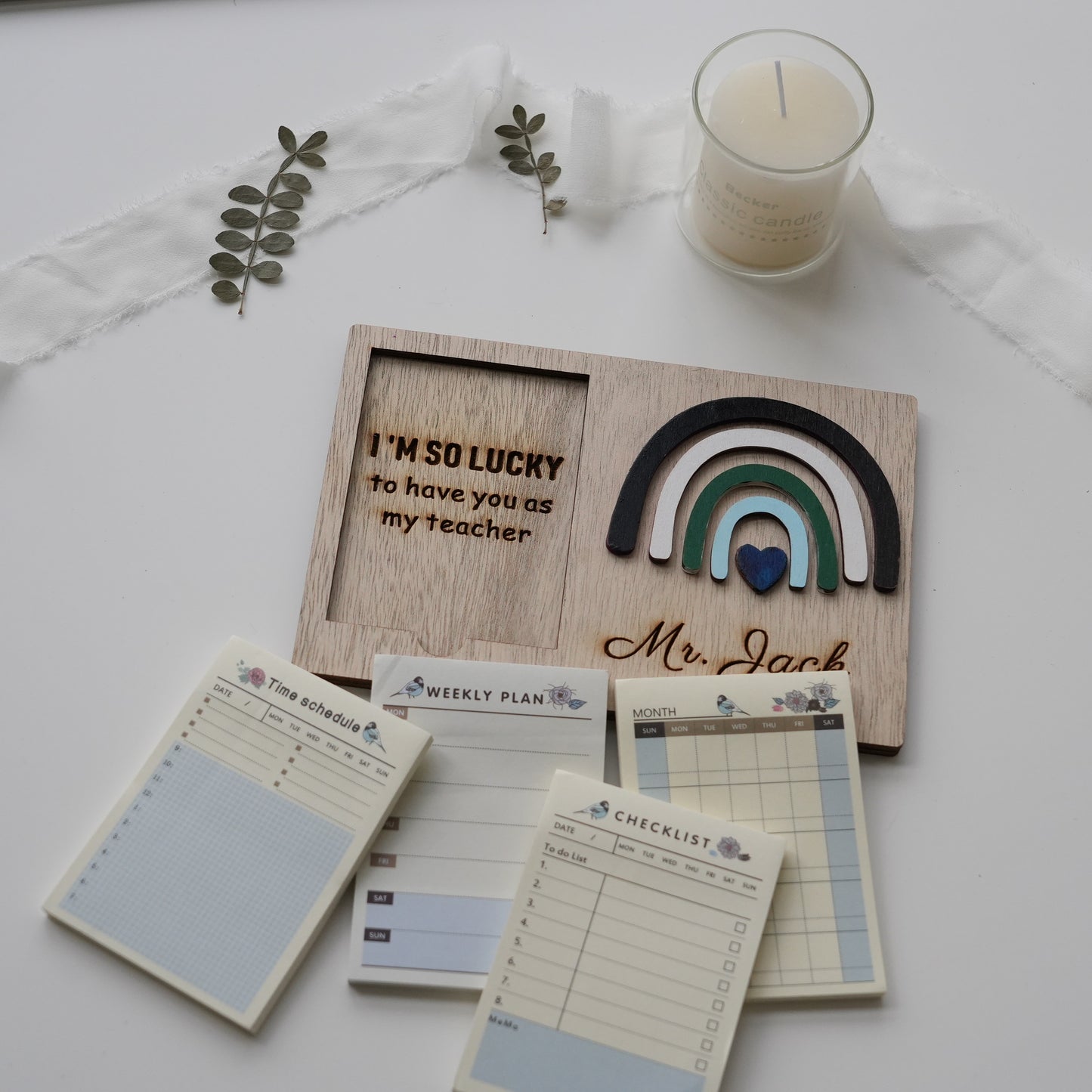 Personalized Wooden Sticky Note Holder With Name,End Of The Year Present,Classroom Desk  Gift,Teacher Appreciation Gift