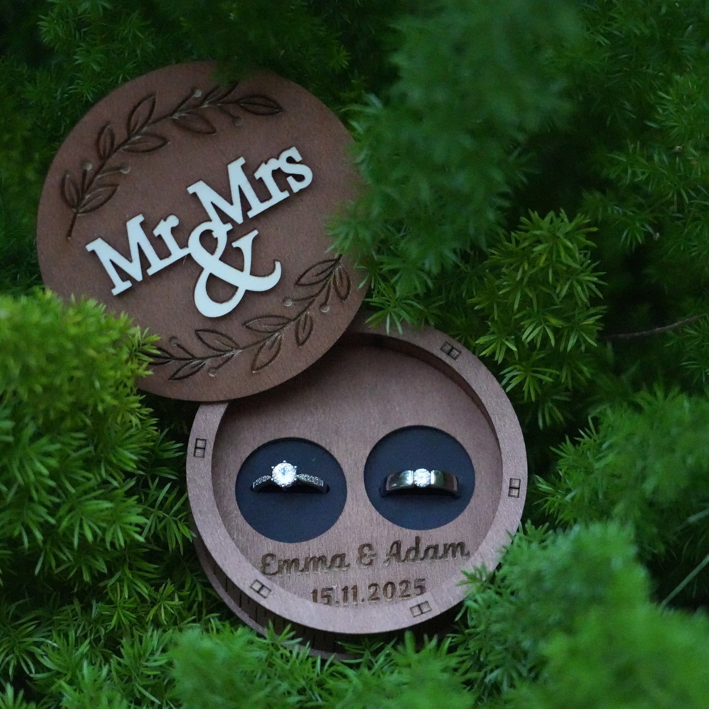 Custom Ring Box,Wooden Wedding Ring Box,Round And Heart Ring Bearer, Proposal &Anniversary Gift, Wedding Ceremony Ring Holder