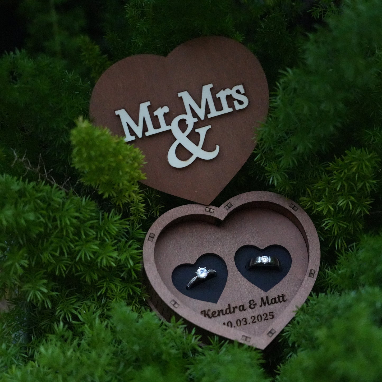 Custom Ring Box,Wooden Wedding Ring Box,Round And Heart Ring Bearer, Proposal &Anniversary Gift, Wedding Ceremony Ring Holder