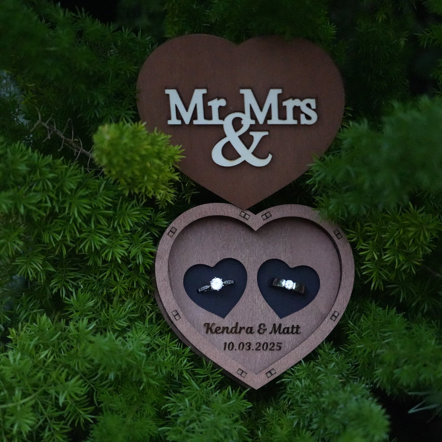 Custom Ring Box,Wooden Wedding Ring Box,Round And Heart Ring Bearer, Proposal &Anniversary Gift, Wedding Ceremony Ring Holder