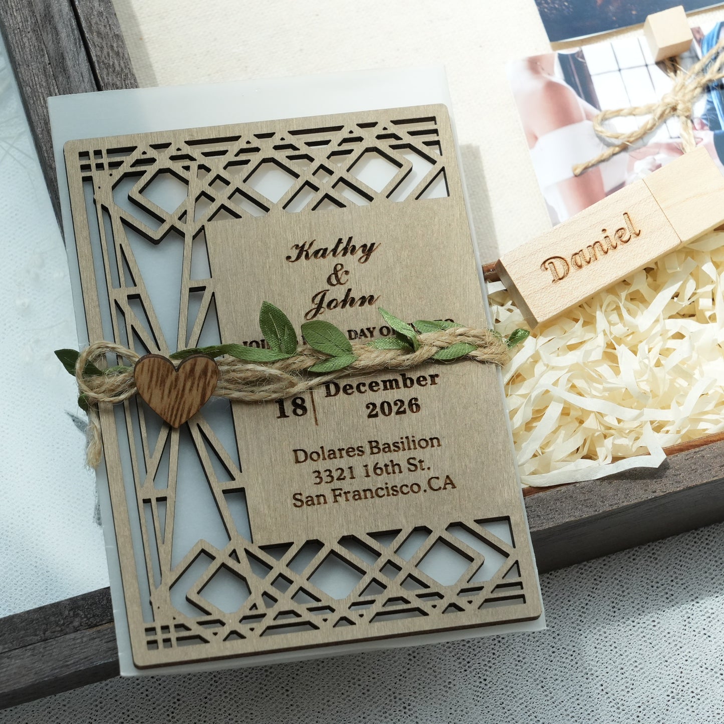 Personalized Wooden Memory Box With USB,Engraved Wooden Keepsake Box,Rustic Memento Box,Gift For Birth