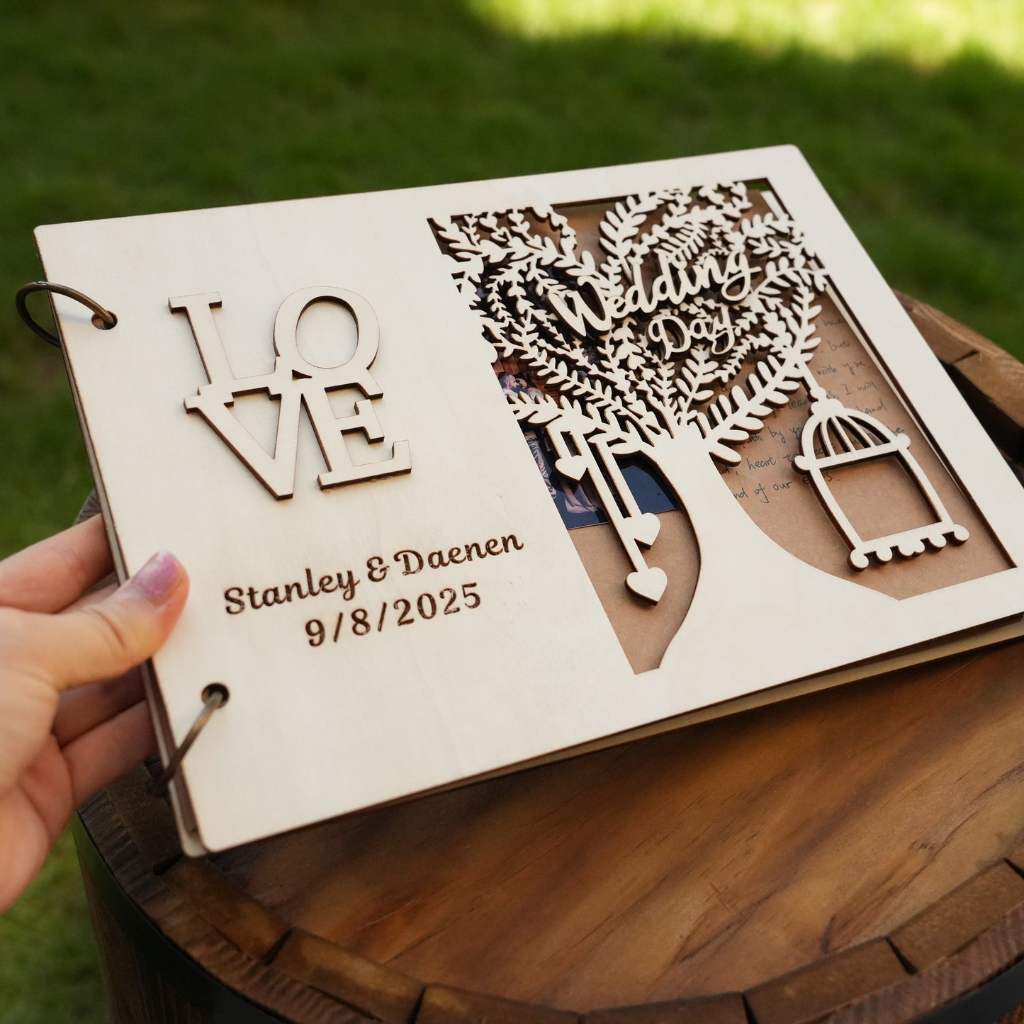 Personalized Wooden Wedding Guest Book,Elegant  Wooden Wedding Keepsake,Memory Album,Custom  Rustic Sign Book for Reception
