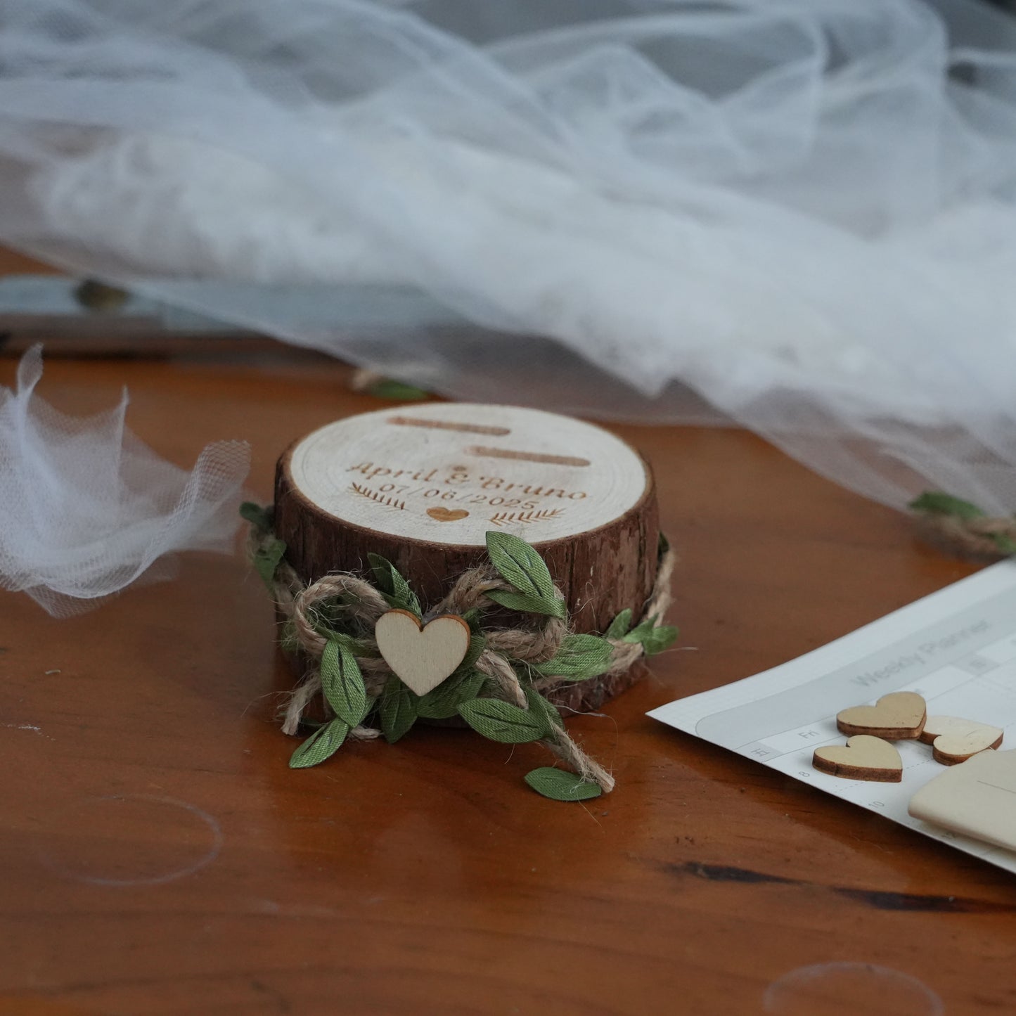 Personalized Tree stump Ring Box,Round Ring Box  For Wedding,Wedding Ceremony,Anniversary Gift, Engagement Ring Box