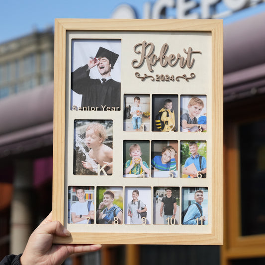 Personalized School Years Picture Frame,Pre K to  Graduation Picture Collage,Wall Decor,School Photo  Keepsake,Graduation Memory Board
