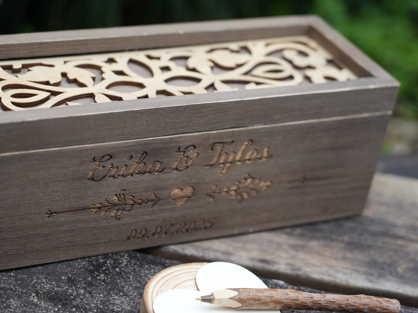 Personalized Wooden Wedding Guest Book With Pen And Box,Wedding Reception Book,Wedding  Keepsake,Engagement And Anniversary Scrapbook