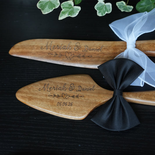 Customed Wooden Cake Knife and Server Set, Wedding,Anniversary Gift,Wedding Cake Cutting Set, Cutlery Gift for Bride and Groom