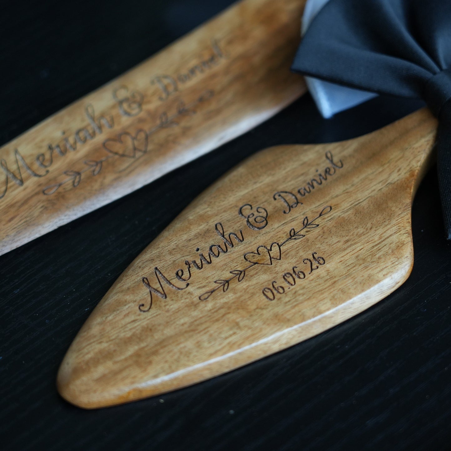 Customed Wooden Cake Knife and Server Set, Wedding,Anniversary Gift,Wedding Cake Cutting Set, Cutlery Gift for Bride and Groom