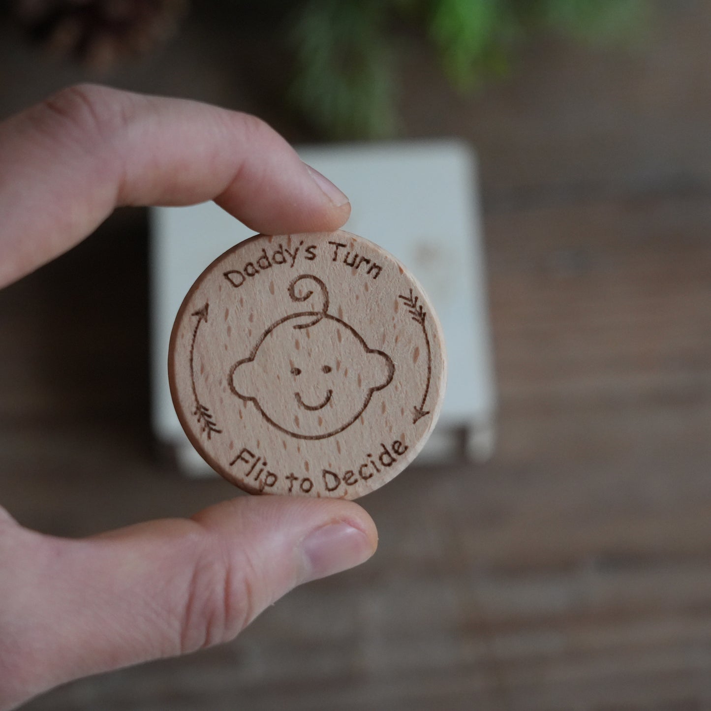 Custom Baby Decision Coin With Wooden Box And Card,New Parent Decision Coin,Baby Shower Gift, Fun Flip Token Gift For Parents
