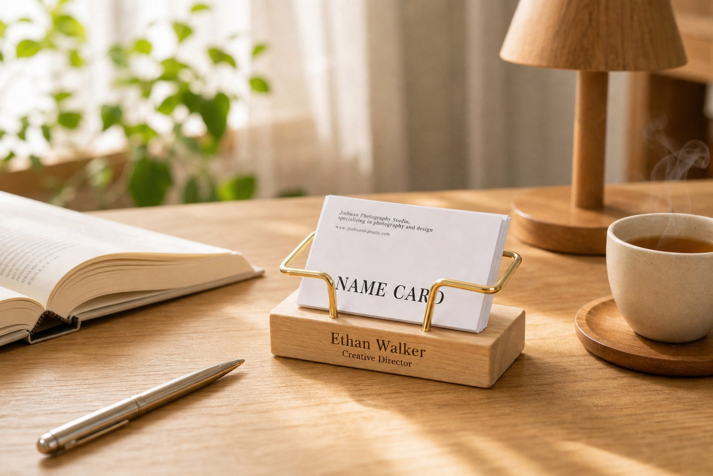 Custom Wooden Business Card Holder for Desk, Corporate Office Gift,Engraved Card Display, Gifts for Boyfriend,Traditional Office Decor