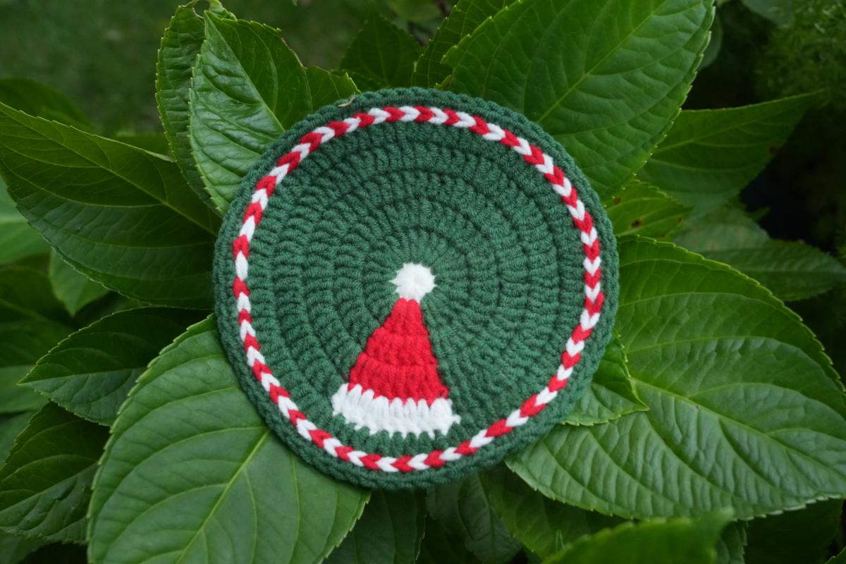 Handmade Crochet Christmas Coasters, Festive Red &  Green Holiday Table Decor, Winter Coffee Mug Rug,  Christmas Gift for Coffee Lovers