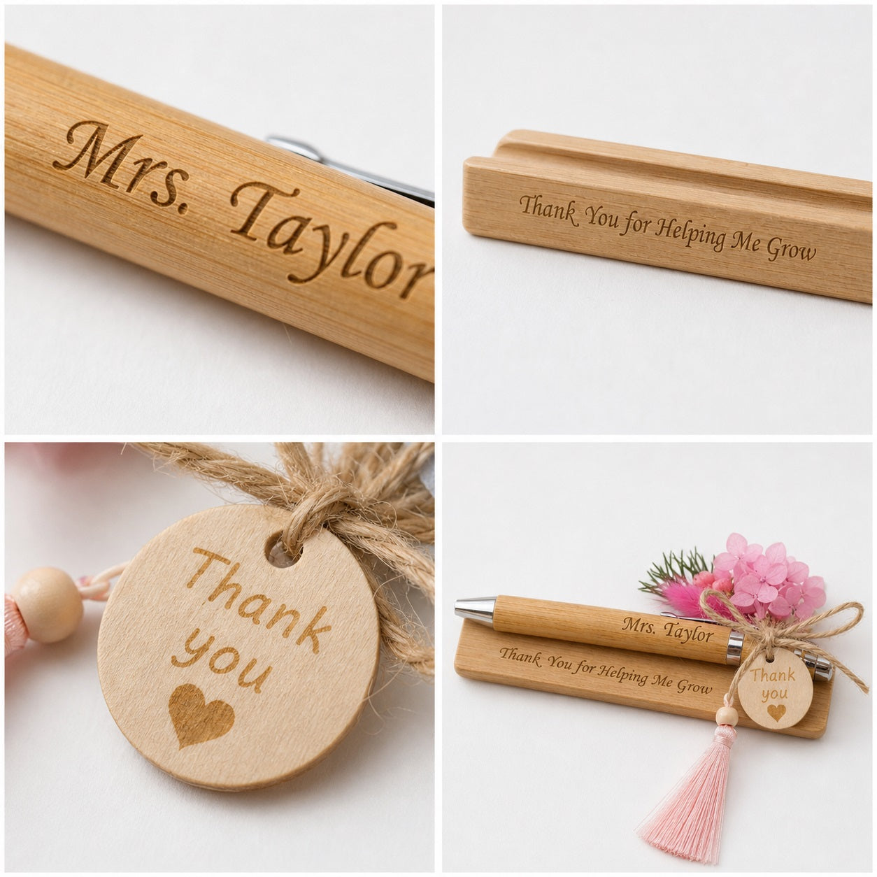 Custom Engraved Wooden Writing Set | Personalized  Pen & Bookmark, Teacher Thank You Gift  "Thank You for Helping Me Grow", Ready Gift Box