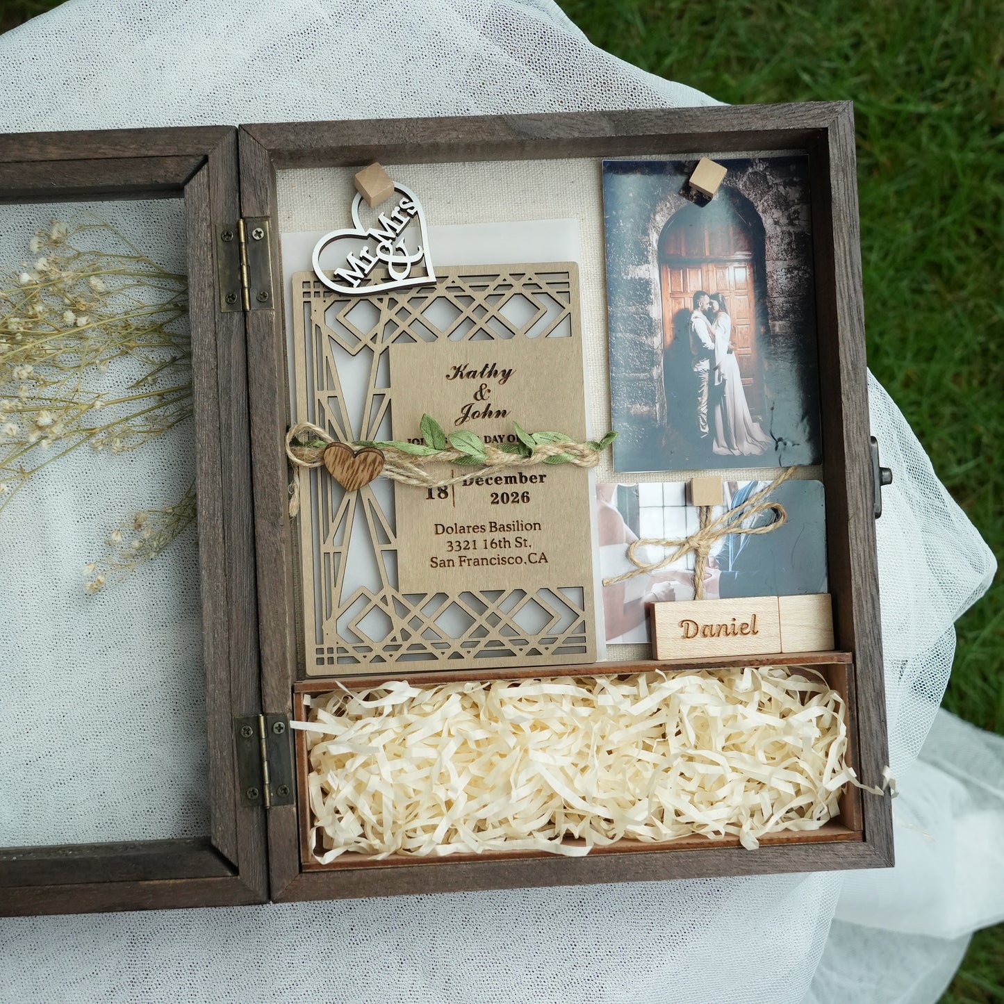 Personalized Wooden Memory Box With USB,Engraved Wooden Keepsake Box,Rustic Memento Box,Gift For Birth