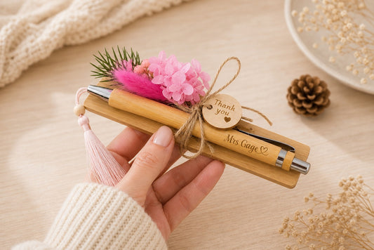 Custom Engraved Wooden Writing Set | Personalized  Pen & Bookmark, Teacher Thank You Gift  "Thank You for Helping Me Grow", Ready Gift Box