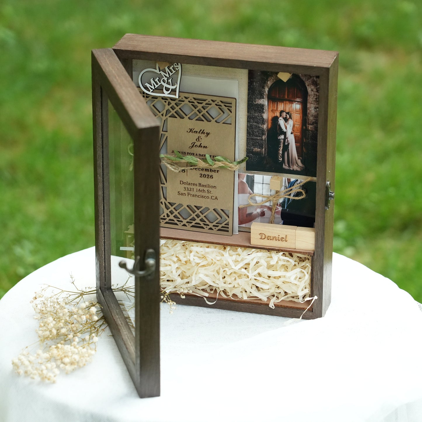 Personalized Wooden Memory Box With USB,Engraved Wooden Keepsake Box,Rustic Memento Box,Gift For Birth