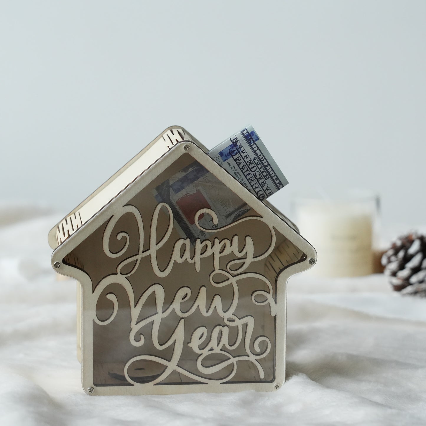 Personalized Wooden Piggy Bank,House Shaped Piggy Bank,Happy New Year,Christmas Gifts,Nursery  Decor,Wood Money Box For Kids