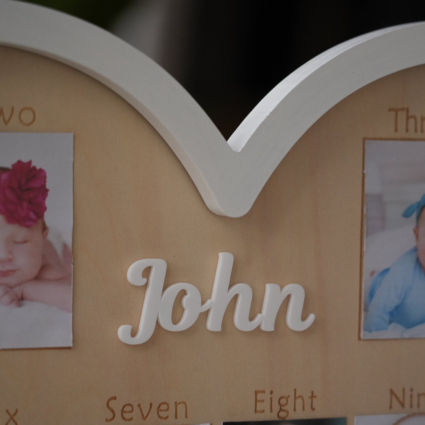 Personalized Baby 12 Monthly Photo Frame,Wooden Heart Photo Frame,Monthly Newborn Pictures, Wall Hanging,Baby First Year Picture Frame