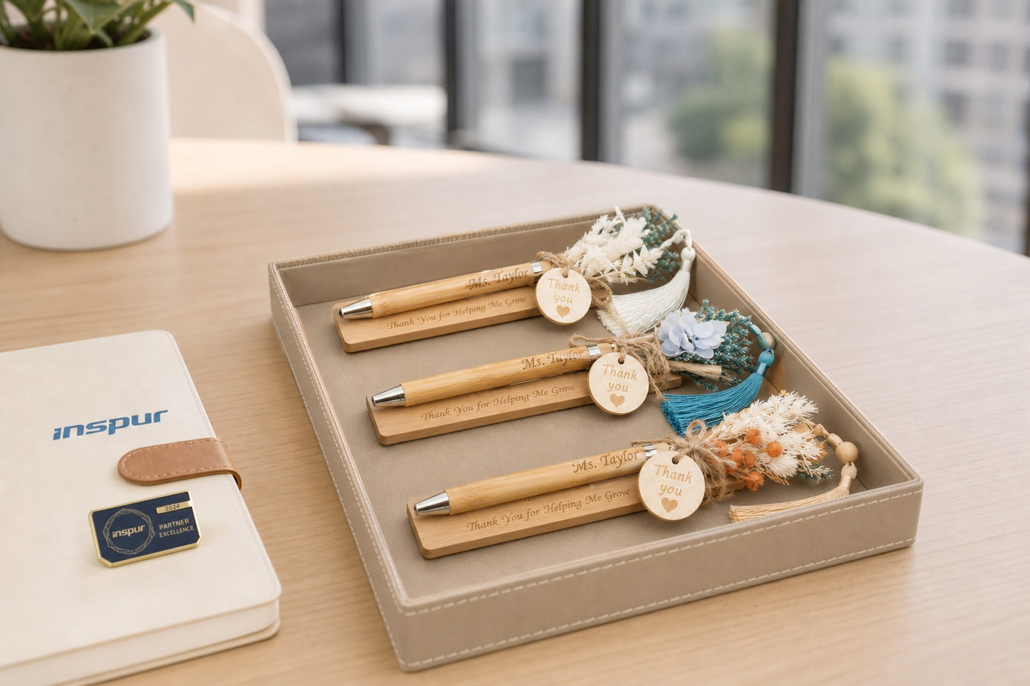 Custom Engraved Wooden Writing Set | Personalized  Pen & Bookmark, Teacher Thank You Gift  "Thank You for Helping Me Grow", Ready Gift Box