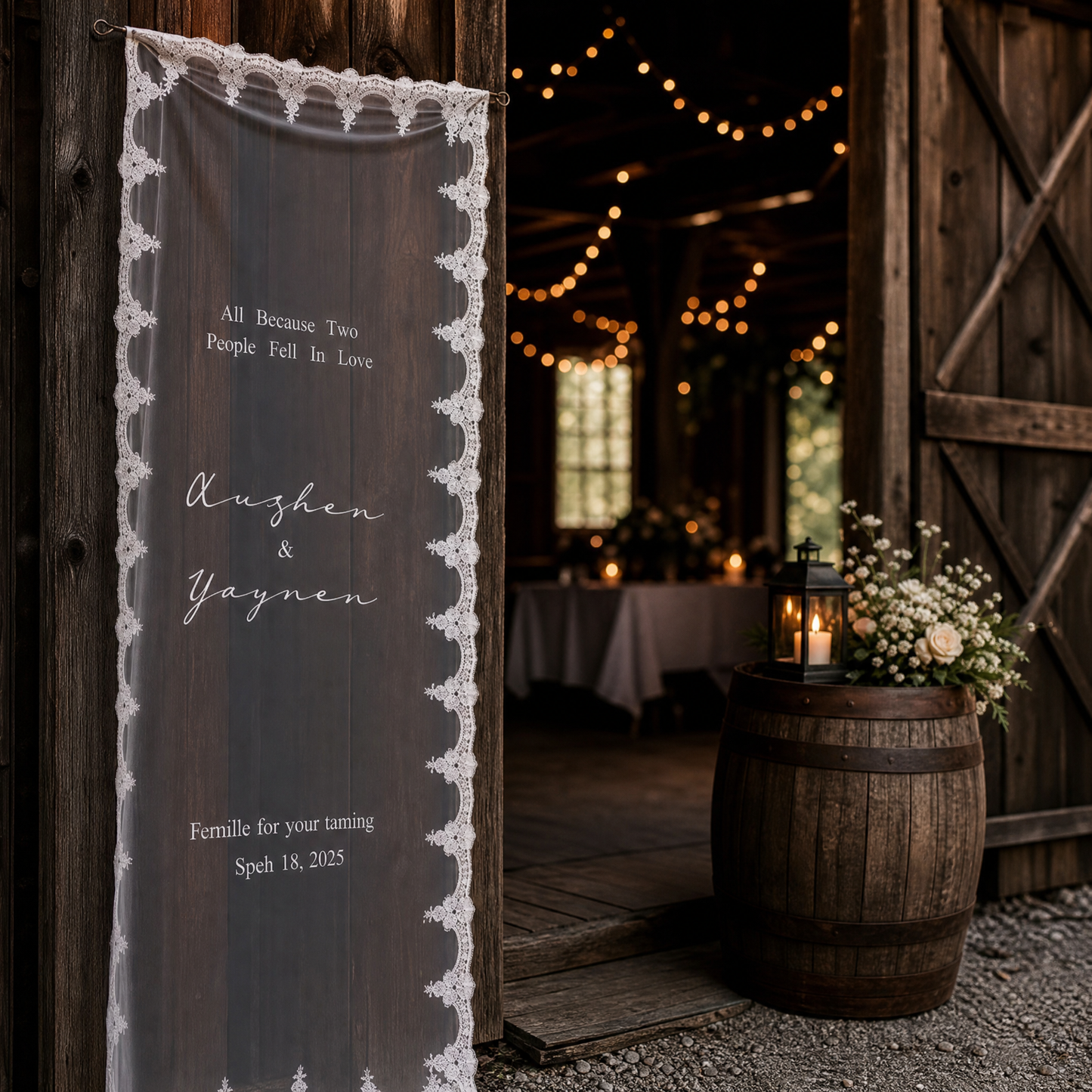 Custom Fabric Welcome Sign, Vintage Tulle Wedding Banner, Dusty Blue Wedding Welcome Sign for Bridal Shower & Engagement Party