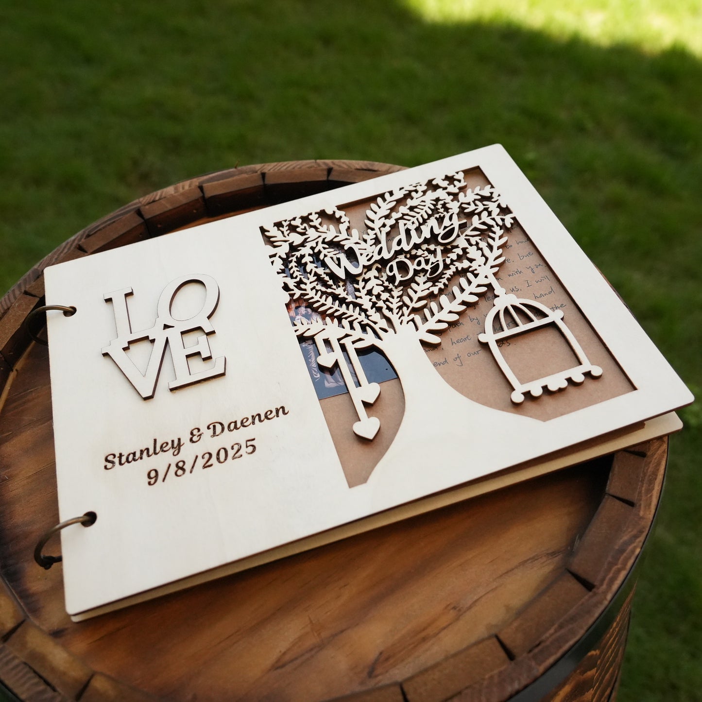 Personalized Wooden Wedding Guest Book,Elegant  Wooden Wedding Keepsake,Memory Album,Custom  Rustic Sign Book for Reception