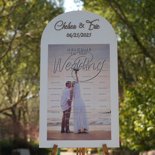 Modern Wedding Seating Chart Sign with Couple  Photo, Elegant Monogram Reception Welcome Board,  Personalized Wedding Seating Chart Template