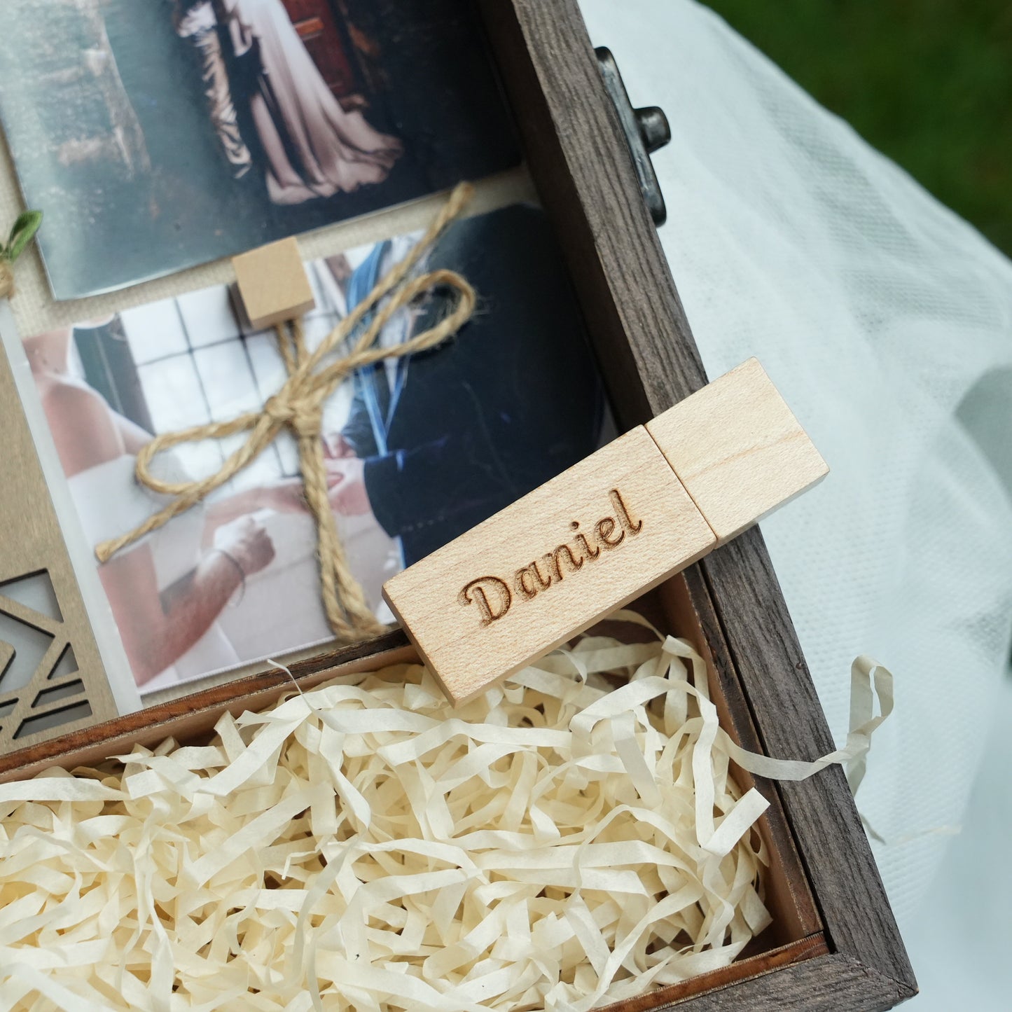 Personalized Wooden Memory Box With USB,Engraved Wooden Keepsake Box,Rustic Memento Box,Gift For Birth