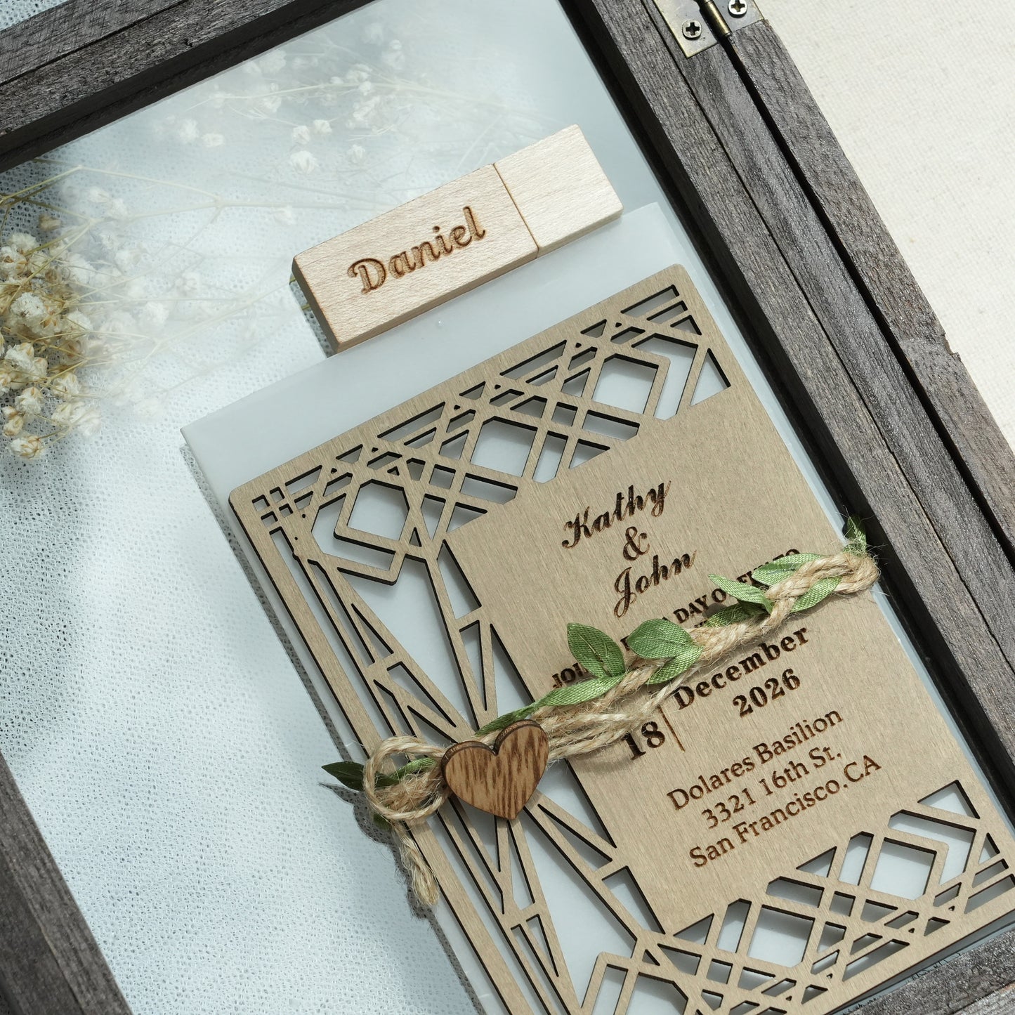 Personalized Wooden Memory Box With USB,Engraved Wooden Keepsake Box,Rustic Memento Box,Gift For Birth