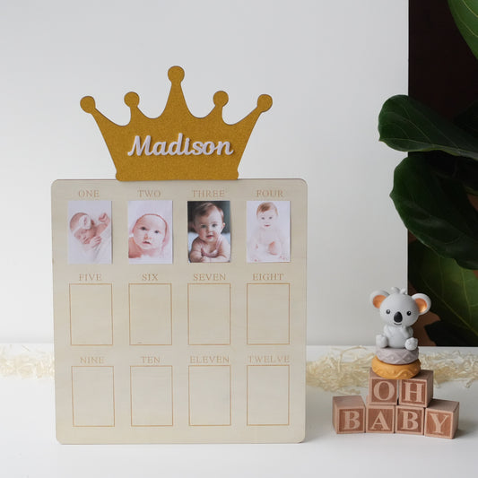 Personalized Baby First Year Photo Frame,12 MonthlyPicture Broad,New Baby Gift,Newborn To One Year Photo Frame,Birthday Decor