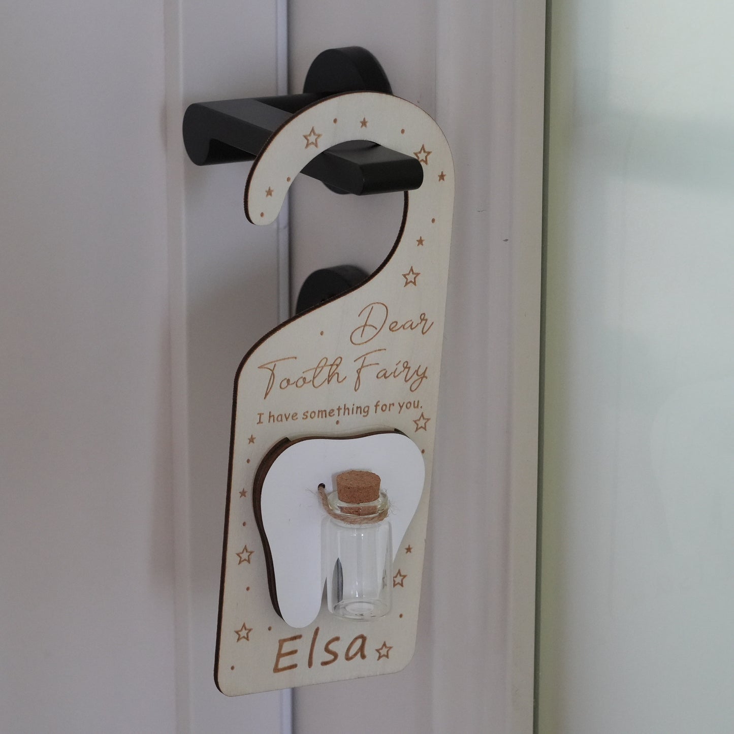 Personalized Tooth Fairy Door Hanger,Baby Shower  Gift,Custom Name Tooth Holder with Jar,Gift For Boys  And Girls,Tooth Pick Up Drop Off