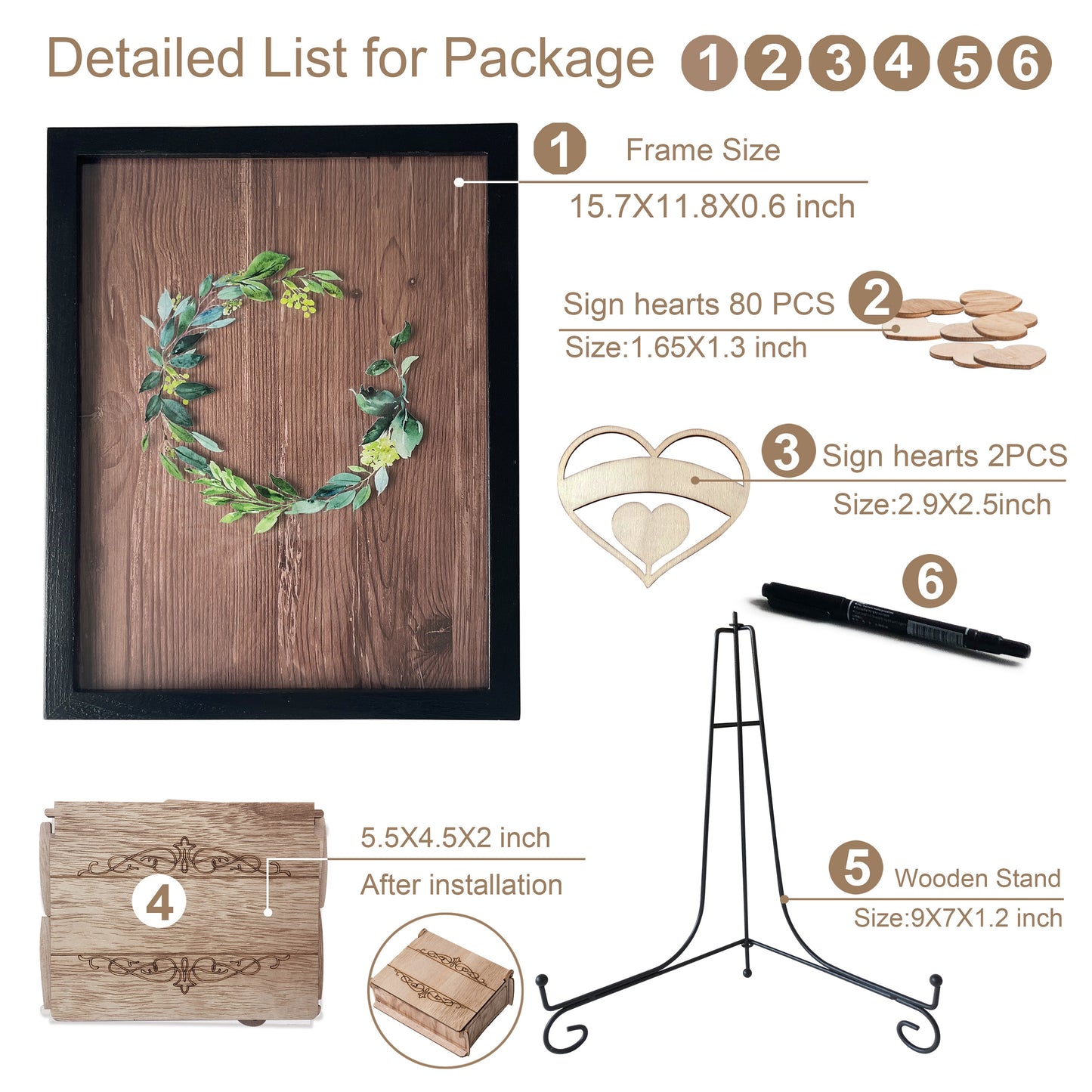 Personalized Acrylic Wedding Guest Book With Garland, Wedding Sign Bundle Set Of Guestbook,Rustic Heart Drop Box,Gift For Couple