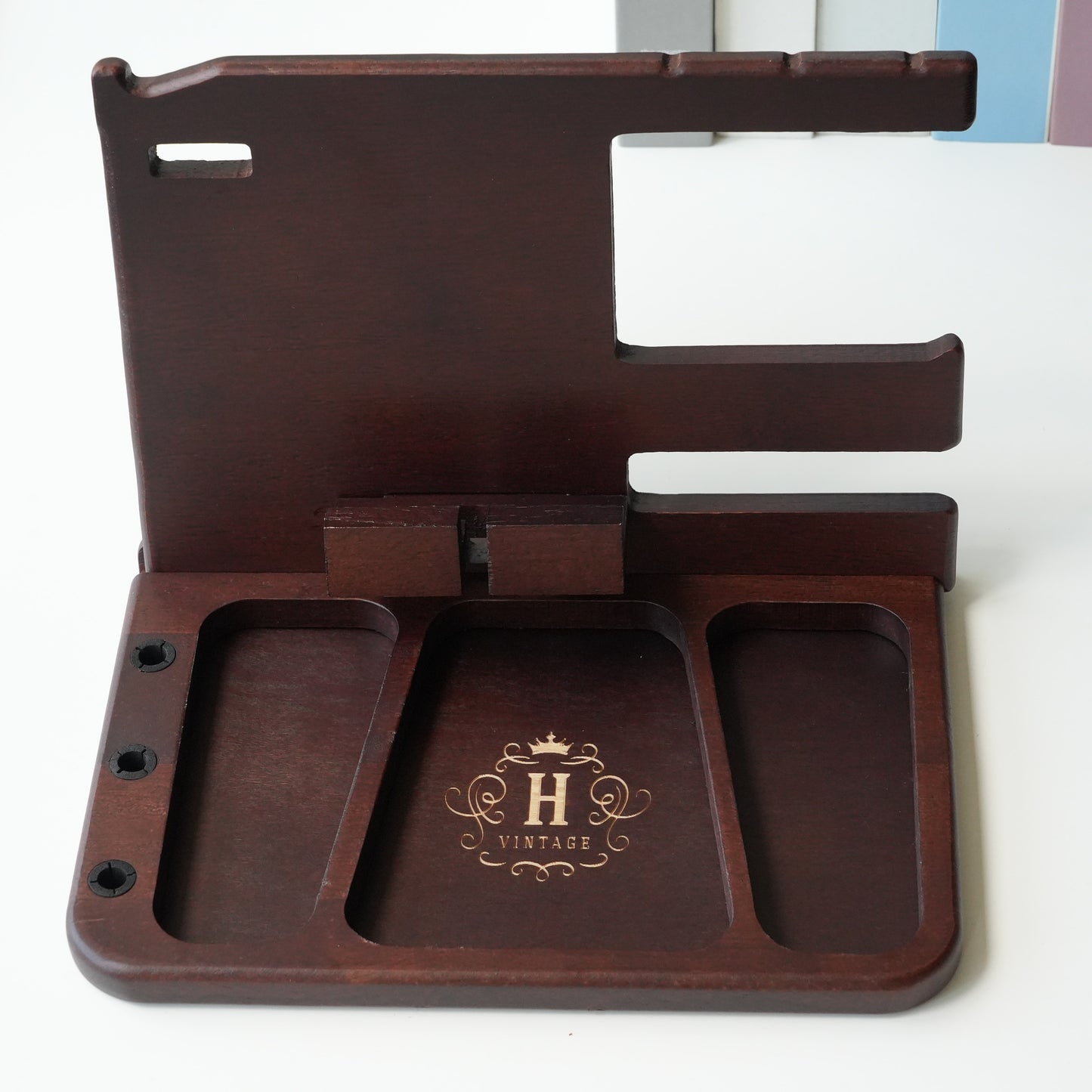 Personalized Wooden Phone Docking Station,Engraved Desk Organizer,Phone Stand,Men’s Gift,Docking Station for Cell Phone, Tablet, Wallet, Gadgets, Watch, Keys