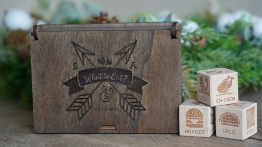 Personalized Decision Dice Set With Box,WoodenDice With Box,What To Eat Dice,Couples Dinner Idea Dice,12 Food Options Dice&;