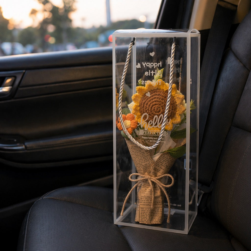 Crochet Flower Bouquet, Hand-Knit Floral Keepsake,  Thoughtful Thank You & Teacher Appreciation Present,  Adorable Long-Lasting Desk Decor