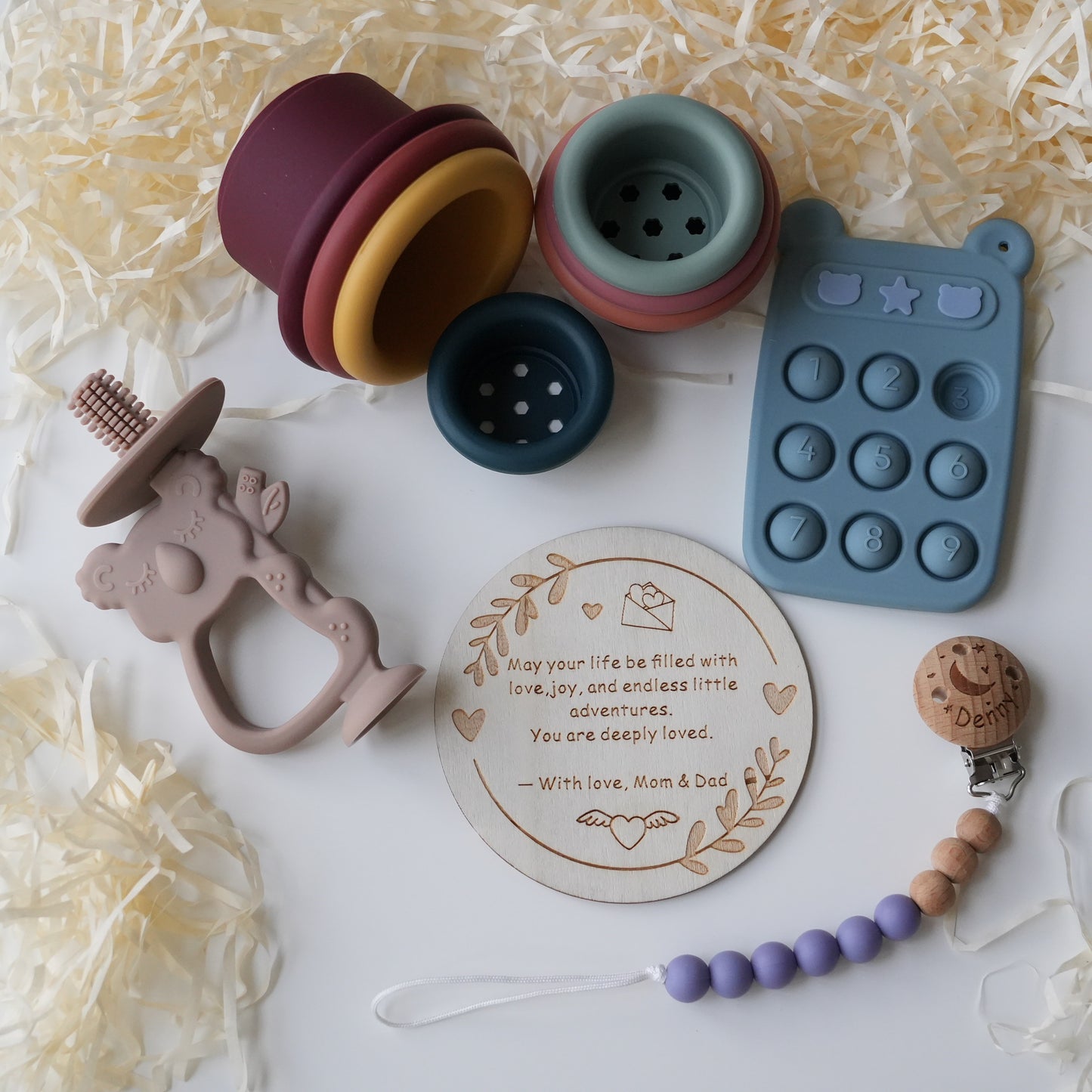 Engraved Silicone Toy With Metal Box,Baby Grinding  Teeth Toys,Baby Shower Gift,First Teething Toy,Sensory  Teether Food Grade Silicone