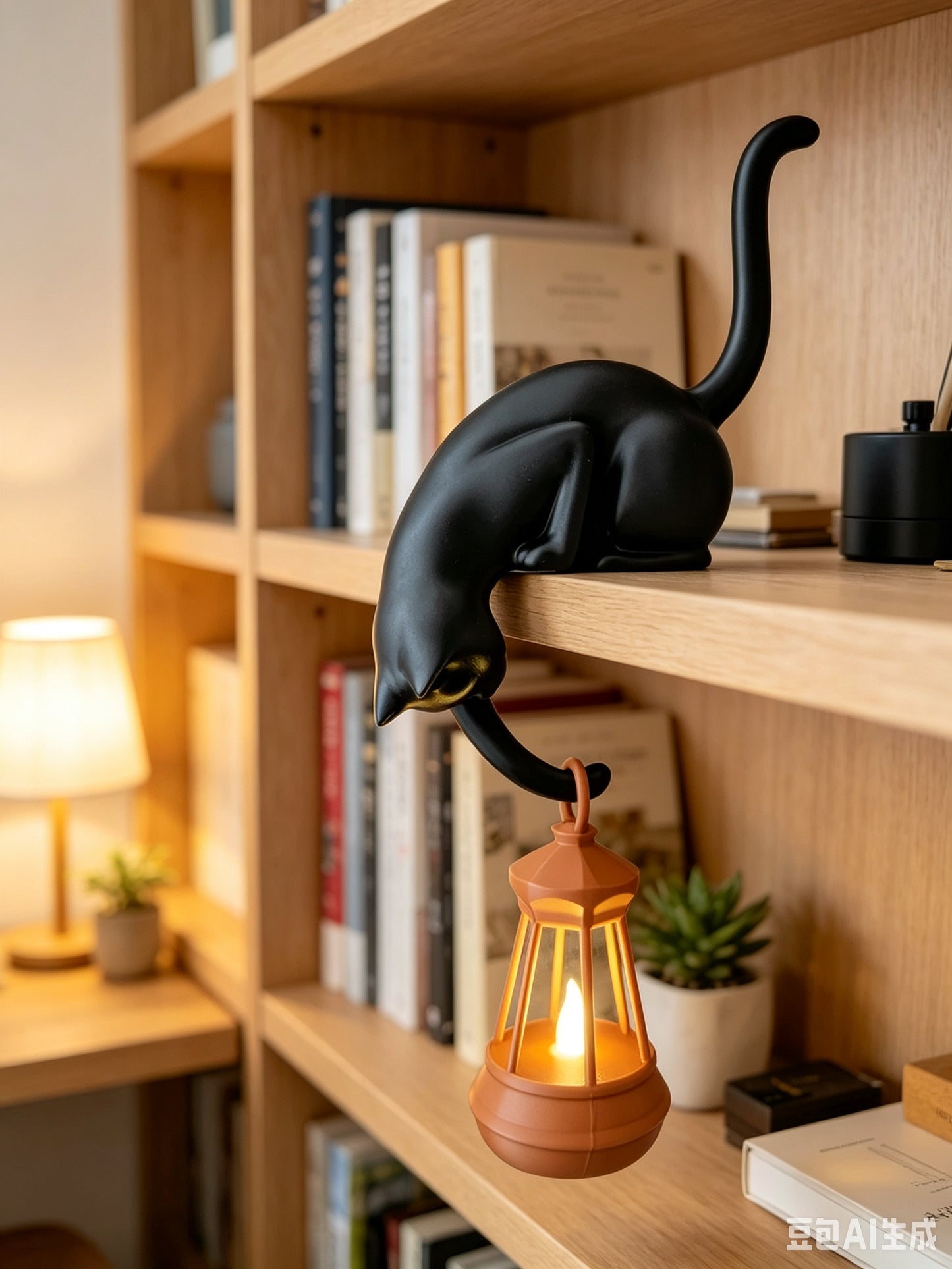 3D Printed Black Cat Shelf Ornament,Handmade Cosy Home Decor, Unique Gift for Cat Lovers & Book Readers