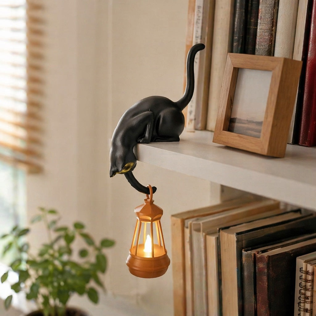 3D Printed Black Cat Shelf Ornament,Handmade Cosy Home Decor, Unique Gift for Cat Lovers & Book Readers