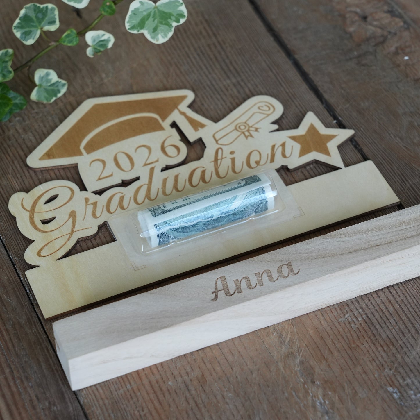 Personalized Graduation Standing Sign With Money, Wooden Funny Cash Gift,Money Holder Gift for Grad, High School Graduation,Class Of Year