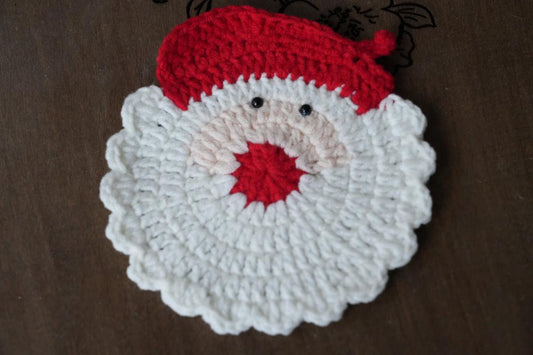 Handmade Crochet Christmas Coasters, Festive Red &  Green Holiday Table Decor, Winter Coffee Mug Rug,  Christmas Gift for Coffee Lovers