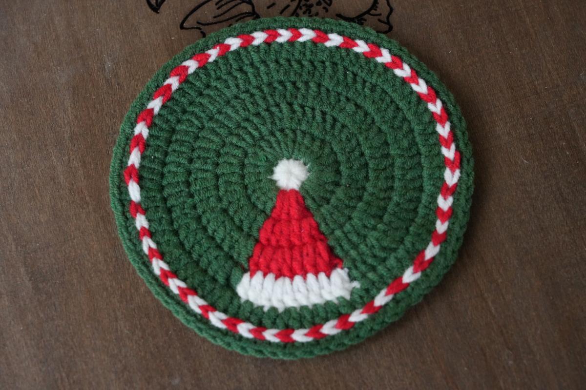 Handmade Crochet Christmas Coasters, Festive Red &  Green Holiday Table Decor, Winter Coffee Mug Rug,  Christmas Gift for Coffee Lovers