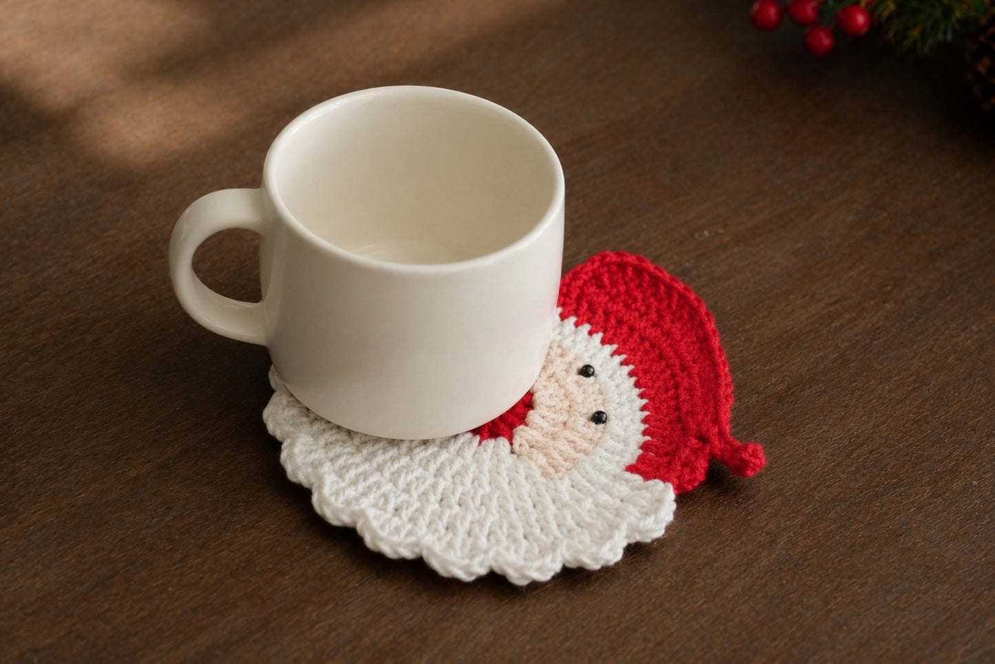 Handmade Crochet Christmas Coasters, Festive Red &  Green Holiday Table Decor, Winter Coffee Mug Rug,  Christmas Gift for Coffee Lovers