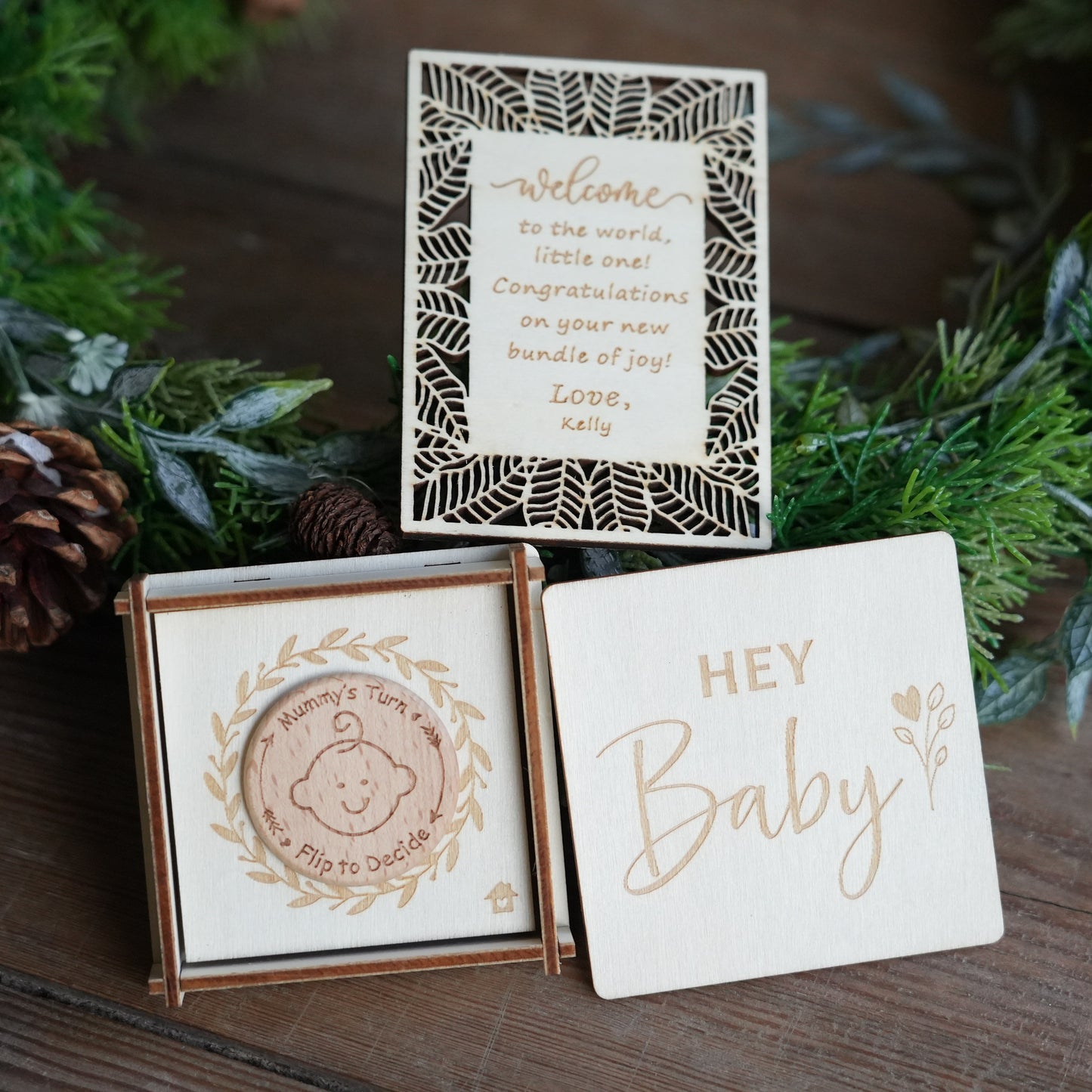 Custom Baby Decision Coin With Wooden Box And Card,New Parent Decision Coin,Baby Shower Gift, Fun Flip Token Gift For Parents