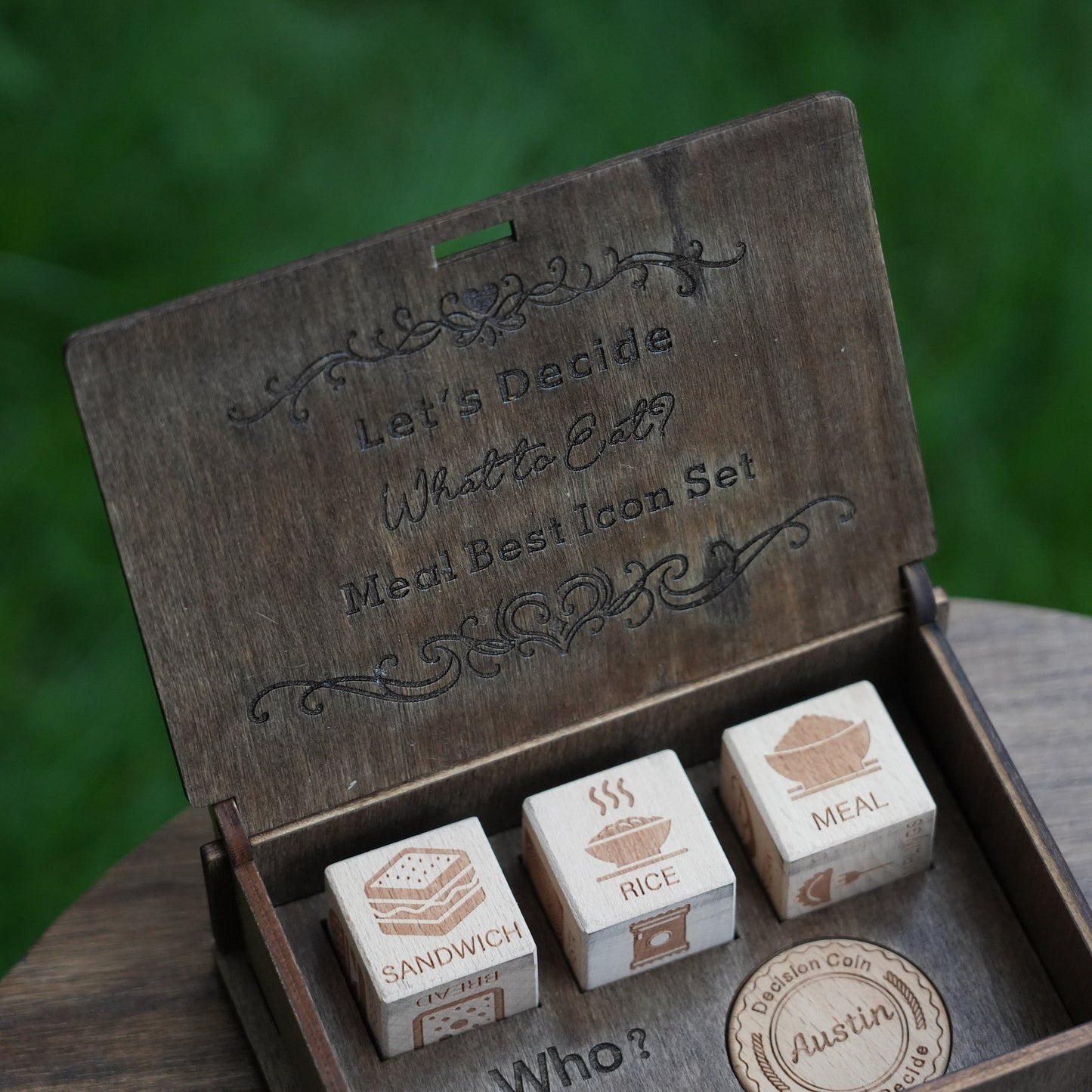 Personalized Decision Dice Set With Box,WoodenDice With Box,What To Eat Dice,Couples Dinner Idea Dice,12 Food Options Dice&;