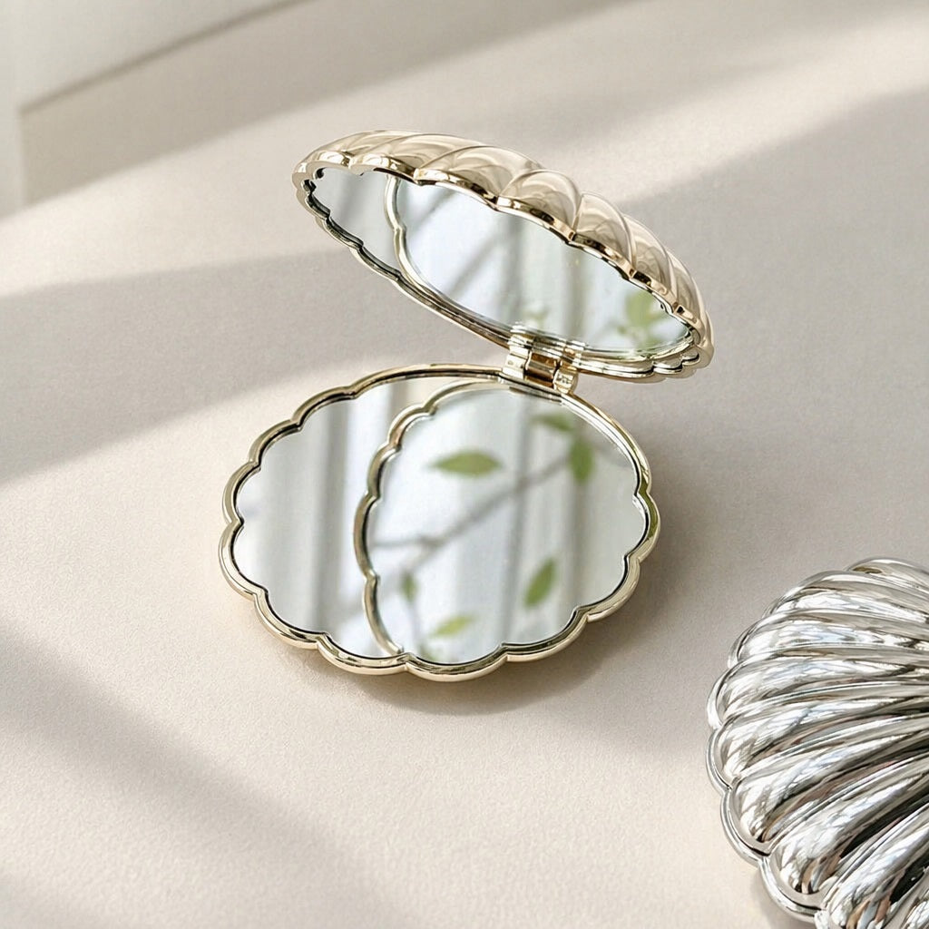 Personalized Seashell Compact Pocket Mirror,  Custom Engraved Name Makeup Mirror, Beach  Themed Bridesmaid Gift & Wedding Favor