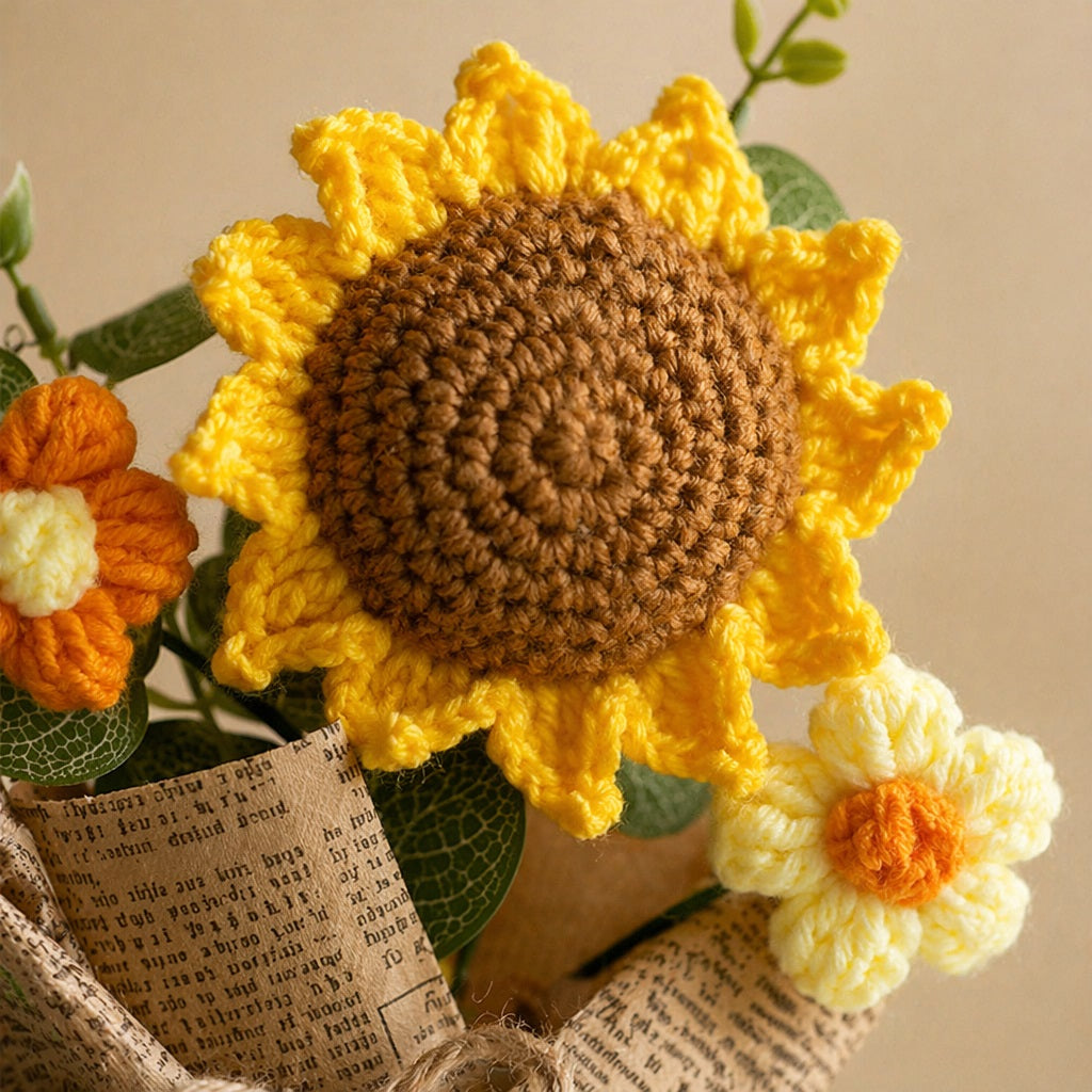 Crochet Flower Bouquet, Hand-Knit Floral Keepsake,  Thoughtful Thank You & Teacher Appreciation Present,  Adorable Long-Lasting Desk Decor