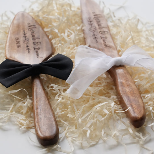 Personalized Wooden Cake Knife and Server Set, Anniversary Gift,Cake Cutting Set For Bride And Groom, Birthday Bundle Gift