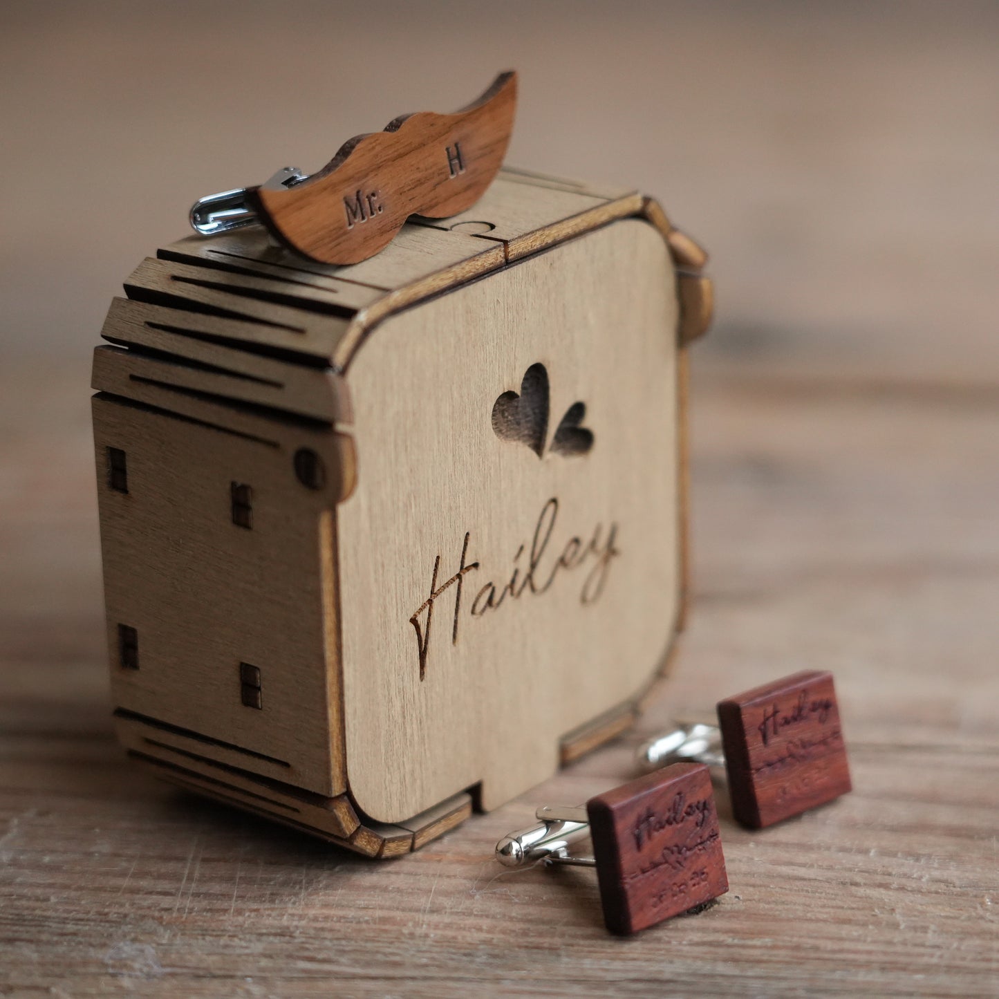 Custom Suit Cufflink & Tie Clip Set With Box, Groomsmen Cufflink,Engraved Wooden Box,Suit Tie  Accessories,Best Man Gift,Anniversary Gift