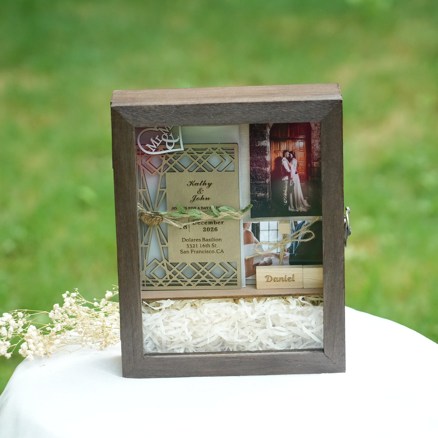 Personalized Wooden Memory Box With USB,Engraved Wooden Keepsake Box,Rustic Memento Box,Gift For Birth