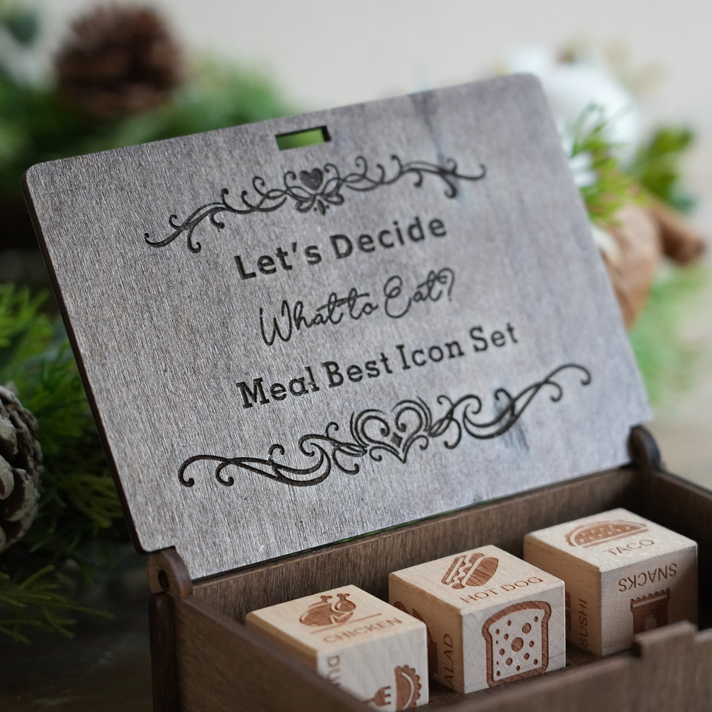 Personalized Decision Dice Set With Box,WoodenDice With Box,What To Eat Dice,Couples Dinner Idea Dice,12 Food Options Dice&;