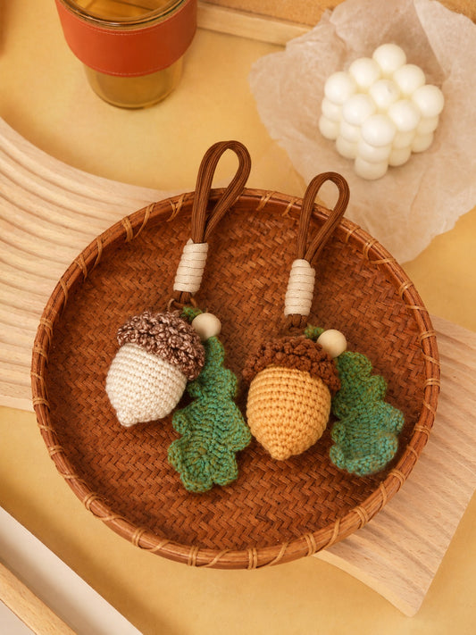 Handmade Crochet Acorn Keychain, Woodland  Fall Holiday Charm, Rustic Autumn Backpack &  Purse Accessory, Cute Nature Inspired Seasonal Gift