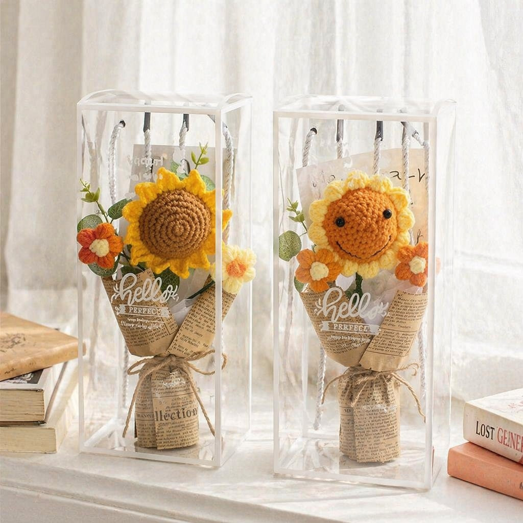 Crochet Flower Bouquet, Hand-Knit Floral Keepsake,  Thoughtful Thank You & Teacher Appreciation Present,  Adorable Long-Lasting Desk Decor