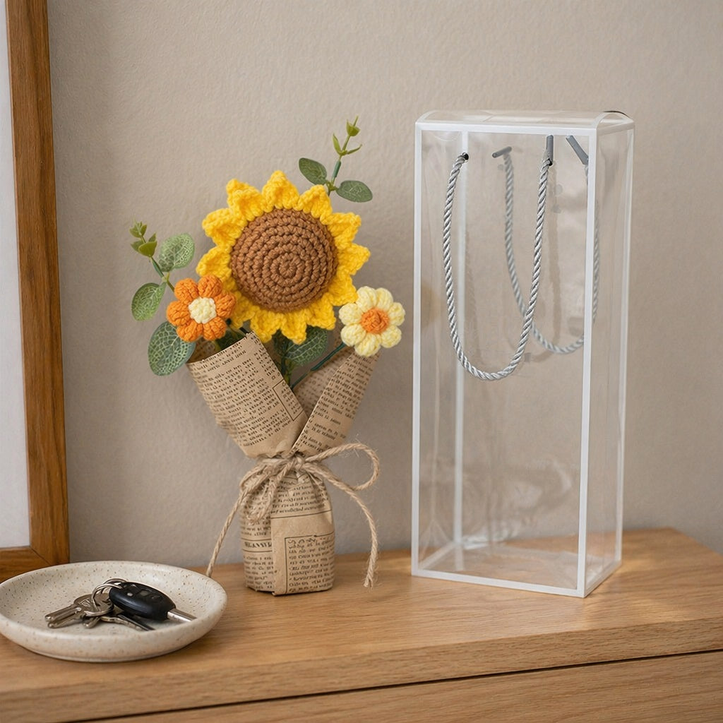 Crochet Flower Bouquet, Hand-Knit Floral Keepsake,  Thoughtful Thank You & Teacher Appreciation Present,  Adorable Long-Lasting Desk Decor